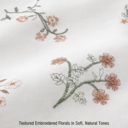 Floral Farmhouse Vintage Cotton Shower Curtain Embroidered Textured 72Wx72H