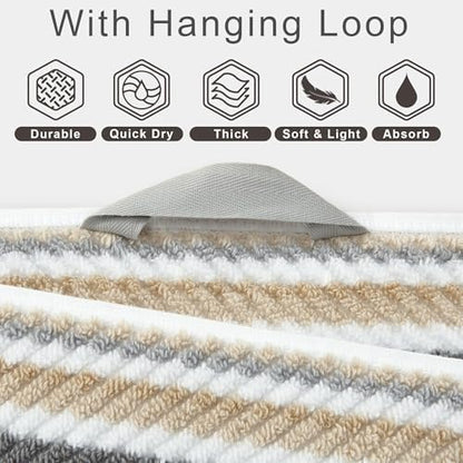 VOOVA & MOVAS Striped Towels 3 Pack, 100% Cotton, Gray Beige
