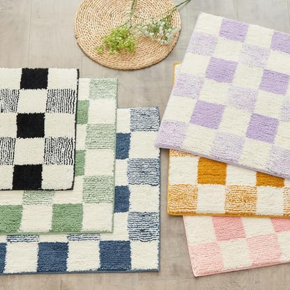 CozeCube Sage Green Checkered Bath Mat 47"x24" Non Slip Washable Rug