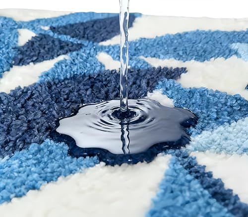 Bath Mat Leaves Blue Area Rug Non-Slip Soft Absorbent Bathroom Rugs Machine Washable Bath Rug Floor Carpet Entryway Door Mat for Tub Shower Decor 19.5 X 31.5 Inches