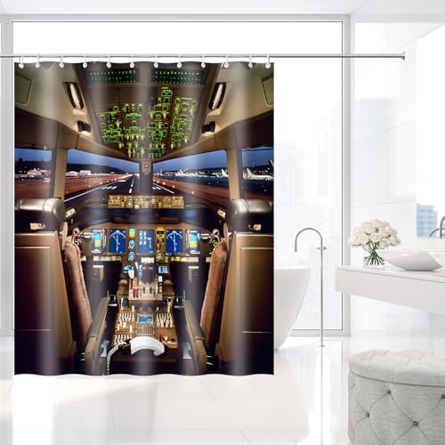 Airplane Cockpit for Boeing 777 Shower Curtain with Hooks 72 x 72 Inches