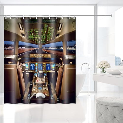 Airplane Cockpit for Boeing 777 Shower Curtain with Hooks 72 x 72 Inches