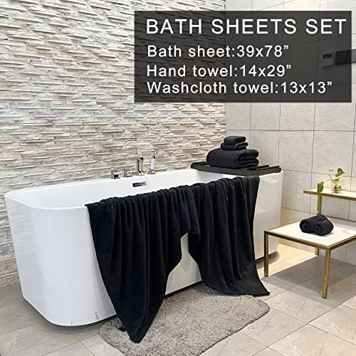 YTYC 39x78 Bath Sheets Set,Towels for Bathroom,Black,6-Pieces