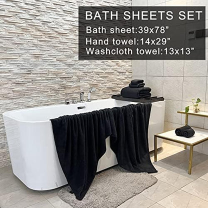 YTYC 39x78 Bath Sheets Set,Towels for Bathroom,Black,6-Pieces
