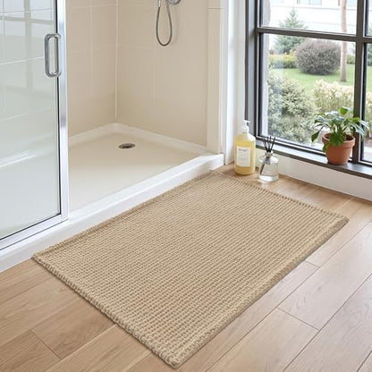 DEXI Chenille Bath Mat 32x20, Soft Absorbent Bathroom Rugs, Beige