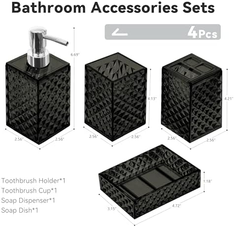Bathroom Accessory Set, 4 PCS Black Bathroom Accessories Set