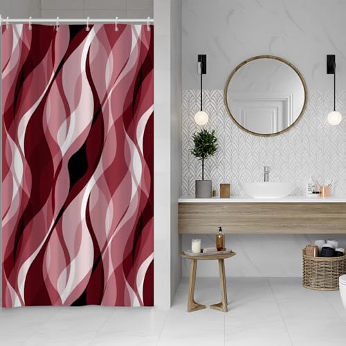 Red Striped Shower Curtain with Hooks for Bathroom 60x72 Inch