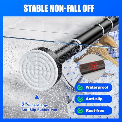 Ausemku Shower Curtain Rod - 32-104 Inch Rustproof Tension Rod, Non-Slip Spring Design, No Drilling Adjustable Curtain Rod for Bathroom, Kitchen, and Closet（Black）