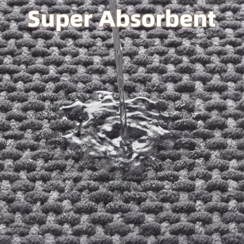 PADOOR-Bath Mat-Super Absorbent Chenille Bathroom Mats-Non Slip Rubber Backed Bath Mats for Bathroom, Easy Clean Bathroom Rugs Front of Shower Room,Sink-17×35, Grey&Darkgrey