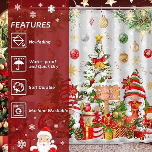 Boho Shower Curtains for Bathroom Mid Century Minimalist Abstract Aesthetic Modern Bathroom Decor Curtain Machine Washable Waterproof Fabric with 12 Hooks (Christmas Gnome White, 72"W x 72"L)