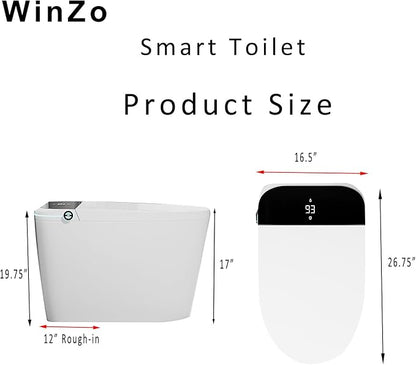 WinZo Smart Toilet, Tankless Toilets with Heated Seat, Auto Open & Close, Smart with Bidet Built In ADA Chair Comfort Height,Dryer and Warm Water Sprayer, Featuring Foot Sensor and Black LED Display