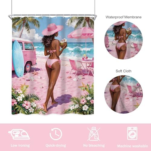 Coastal Fish Seashell Pink Summer Beach Coconut Bathroom Shower Curtain Set