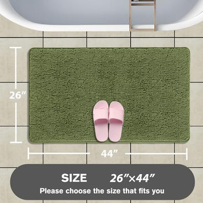 Sage Bathroom Rugs – Absorbent and Washable Bath Mat, Non-Slip, Thick Soft Chenille Bath Rugs for Bathroom Floor, Shower, Sink - 26" x 44"