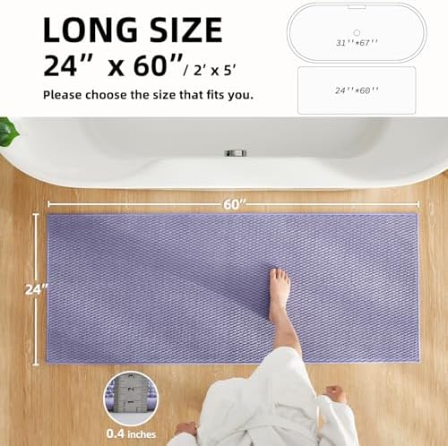 TYUU Bathroom Runner Rug, Long Bath Mat Washable Thin Quick Dry Low Pile Bathroom Runner Rugs 24 x 60 Non Slip, Lavender 24"x60"