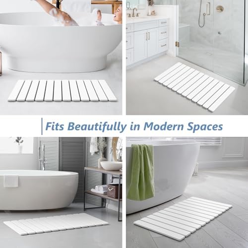 AWW Foldable Stone Bath Mat, Diatomaceous, 31.5"x15.7", White