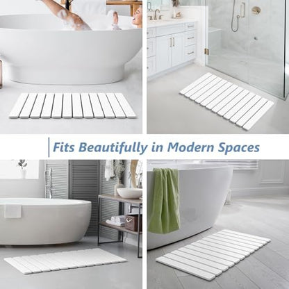 AWW Foldable Stone Bath Mat, Diatomaceous, 31.5"x15.7", White