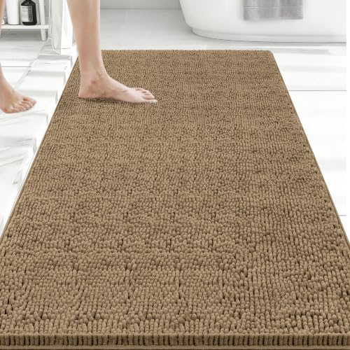 Bcoimo 48x30 Chenille Bath Mat – Non-Slip with Backing Bath Rug Ultra-Absorbent and Machine Washable Bathroom Mat Quick-Dry Design. Ideal for Bathroom Shower and Tub Areas