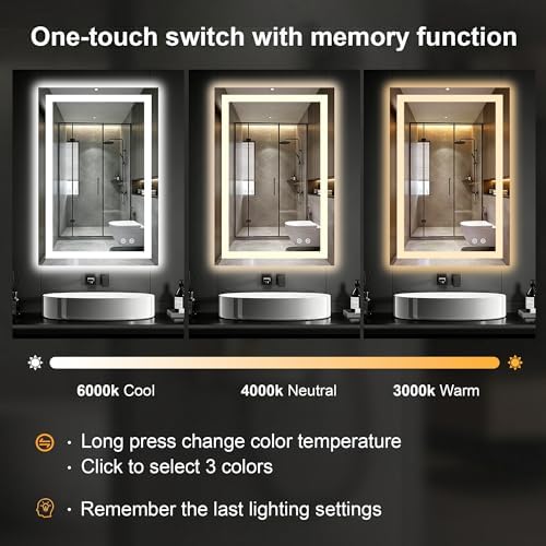 30x20 LED Bathroom Mirror with Lights, Lighted Vanity Mirror for Wall