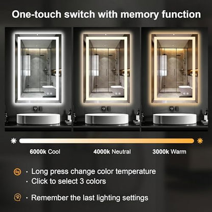 30x20 LED Bathroom Mirror with Lights, Lighted Vanity Mirror for Wall