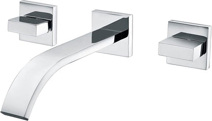 Sumerain Wall Mount Lavatory Faucet Two Handle Bathroom Faucet Brass Chrome