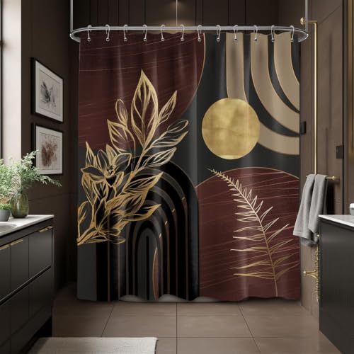 Dark Brown and Gold Extra Long Shower Curtain, Tall 72X84 in