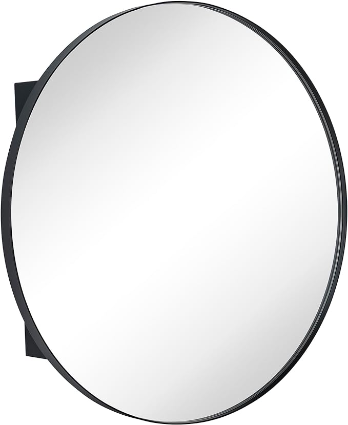 Surface Mount Black Round Circle Bathroom Medicine Cabinet with Mirror Circlular Shaped Stainless Steel Metal Framed Medicine Cabinets Bathroom Cabinet with Mirror 24'' Diameter