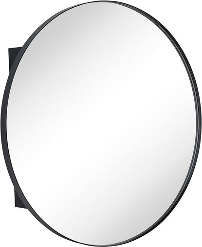 Surface Mount Black Round Circle Bathroom Medicine Cabinet with Mirror Circlular Shaped Stainless Steel Metal Framed Medicine Cabinets Bathroom Cabinet with Mirror 24'' Diameter