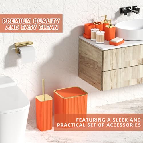 XLHOMO Bathroom Accessories Set - 25PC Bathroom Sets with Shower Curtain and Rugs, Orange Bathroom Accessories with Trash Can, Soap Dispenser, Soap Dish & Toilet Brush
