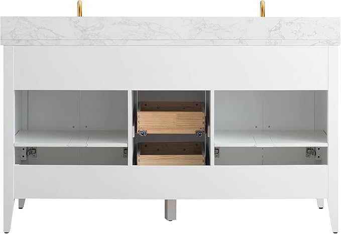 Vanity Art 60 inch Bathroom Vanity with Double Sink & Ceramic Top, Vanity Cabinet with Soft-Closing Doors, Drawers, Solid Wood Frame, White, VA9060-DW-GB1