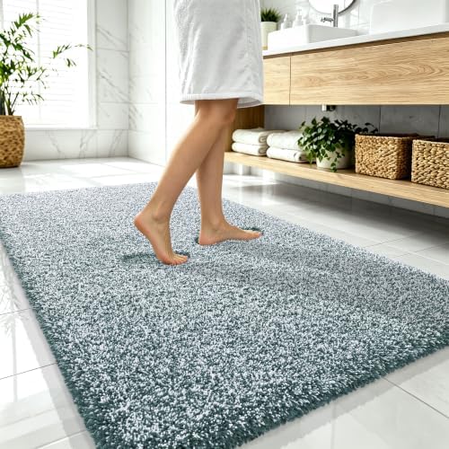 OLANLY Microfiber Soft Bathroom Rugs Mats 59x35, Blackish Green and White