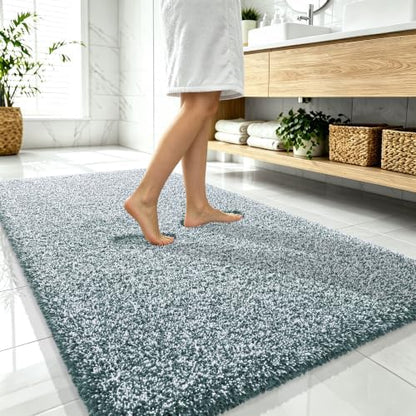 OLANLY Microfiber Soft Bathroom Rugs Mats 59x35, Blackish Green and White