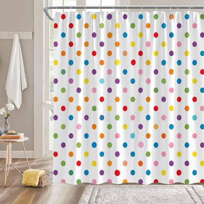 Polka Dot Shower Curtain Colorful Retro Cute Spot Vintage Fabric Decorative Bathroom Curtains with Hooks,75" Wx70 H