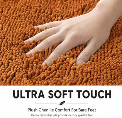 Bathroom Rugs Sets 2 Piece,Super Absorbent Soft,Thick,Machine Washable Chenille Bath Mat,Non Slip Toilet Floor Rug,Bath Mats for Bathroom,20x32 Plus 20x20 U Shape,Champagne