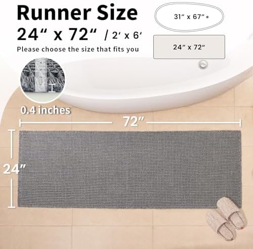Long Bath Mat, Waffle Bathroom Runner Rug Non Slip Washable, 24 x 72