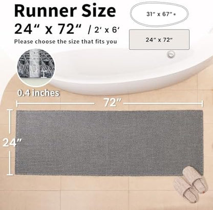 Long Bath Mat, Waffle Bathroom Runner Rug Non Slip Washable, 24 x 72