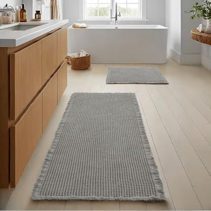 JIUZHEN Set of 2 Waffle Bathroom Rugs Non Slip Bath Mats, 16"x24"+24"x60"