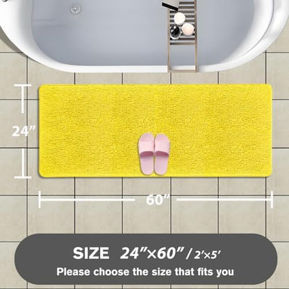 Bathroom Runner Rug 24 x 60 Inch – Extra Large Long Bath Mat | Absorbent and Washable Thick Chenille Bath Rug Non-Slip Runner Rug for Bathroom, Shower, Sink(Yellow)