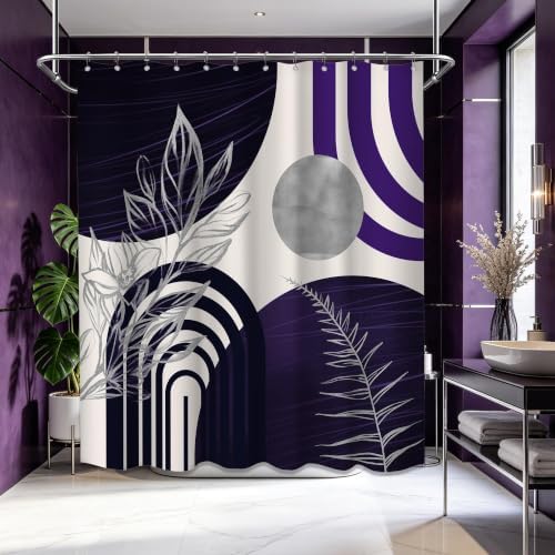 Dark Purple and Grey Extra Long Shower Curtain, Tall 72X78 in