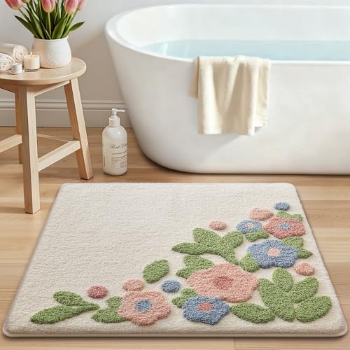 LUMI Square Bathroom Rug 26x26, Soft Absorbent Bath Mat, Non Slip