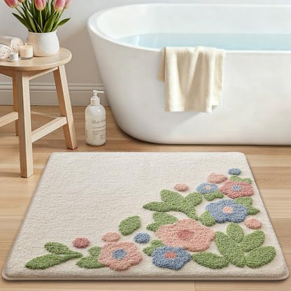 LUMI Square Bathroom Rug 26x26, Soft Absorbent Bath Mat, Non Slip