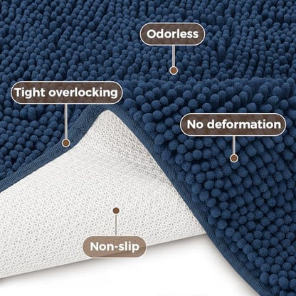 Bcoimo U Shaped Bath Rug Mat Set,2 Piece Chenille Navy Toilet Bathroom Rugs