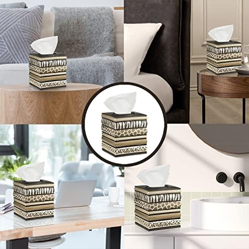 Zahari Home 2pc Safari Stripes Modern Bath Accessories Set Waste Basket & Tissue Box Modern Classic Contemporary Decorative Beautiful Designs Bathroom Decor Set for Home Luxury Bathroom Sets