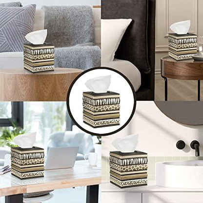 Zahari Home 2pc Safari Stripes Modern Bath Accessories Set Waste Basket & Tissue Box Modern Classic Contemporary Decorative Beautiful Designs Bathroom Decor Set for Home Luxury Bathroom Sets