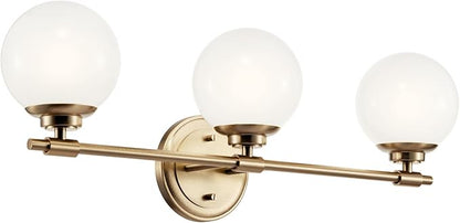 Kichler Benno 3-Light Vanity, Modern Light with Opal Glass in Champagne Bronze, for Bathroom or Powder Room (8.75" x 24.5"), 55172CPZ