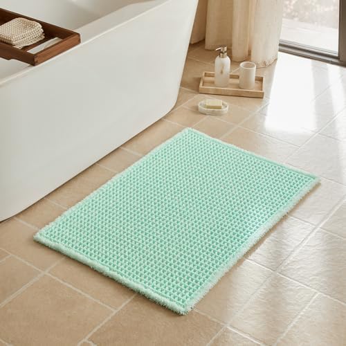 Triohero Waffle Bath Mat, Boho Bathroom Rugs Non Slip, 24x36 Sea Foam Blue