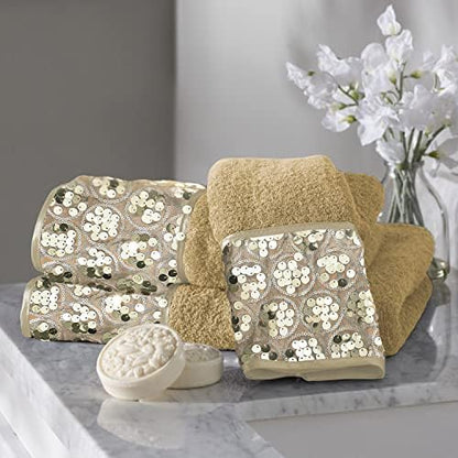 Zahari Home Sinatra Modern Bathroom Towel Set - 3 Piece Luxury Contemporary Decor Bling Champagne Gold Bath Towel Set Soft, Plush and Highly Absorbent