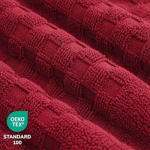Feather & Stitch 100% Cotton 625 GSM Bath Towel Set of 6, Ultra Soft Highly Absorbent 2 Bath Towels, 2 Hand Towels & 2 Washcloth - Luxury Quick Dry Shower Towels (Wine Red)