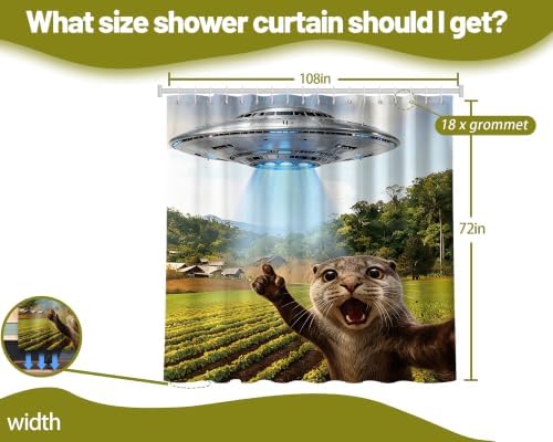 Extra Long 108x72 Inchs Shower Curtain Extra Tall Funny Otter XL Fun UFO Shower Curtains for Large Bathroom Decor Sets, Waterproof Cloth Fabric with Hooks
