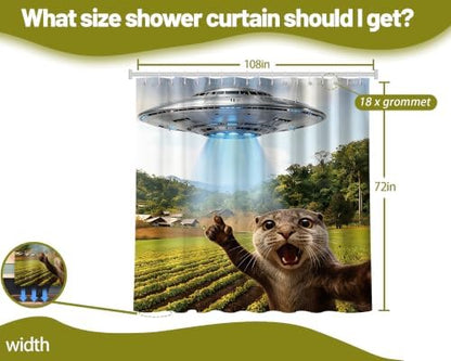 Extra Long 108x72 Inchs Shower Curtain Extra Tall Funny Otter XL Fun UFO Shower Curtains for Large Bathroom Decor Sets, Waterproof Cloth Fabric with Hooks