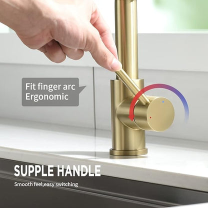 OWOFAN Kitchen Faucet, Kitchen Faucets with Pull Down Sprayer Sus304 Stainless Steel Industrial Single Handle One Hole Faucet for Farmhouse Camper Laundry Utility Rv Wet Bar Sinks Bushed Gold 9009J